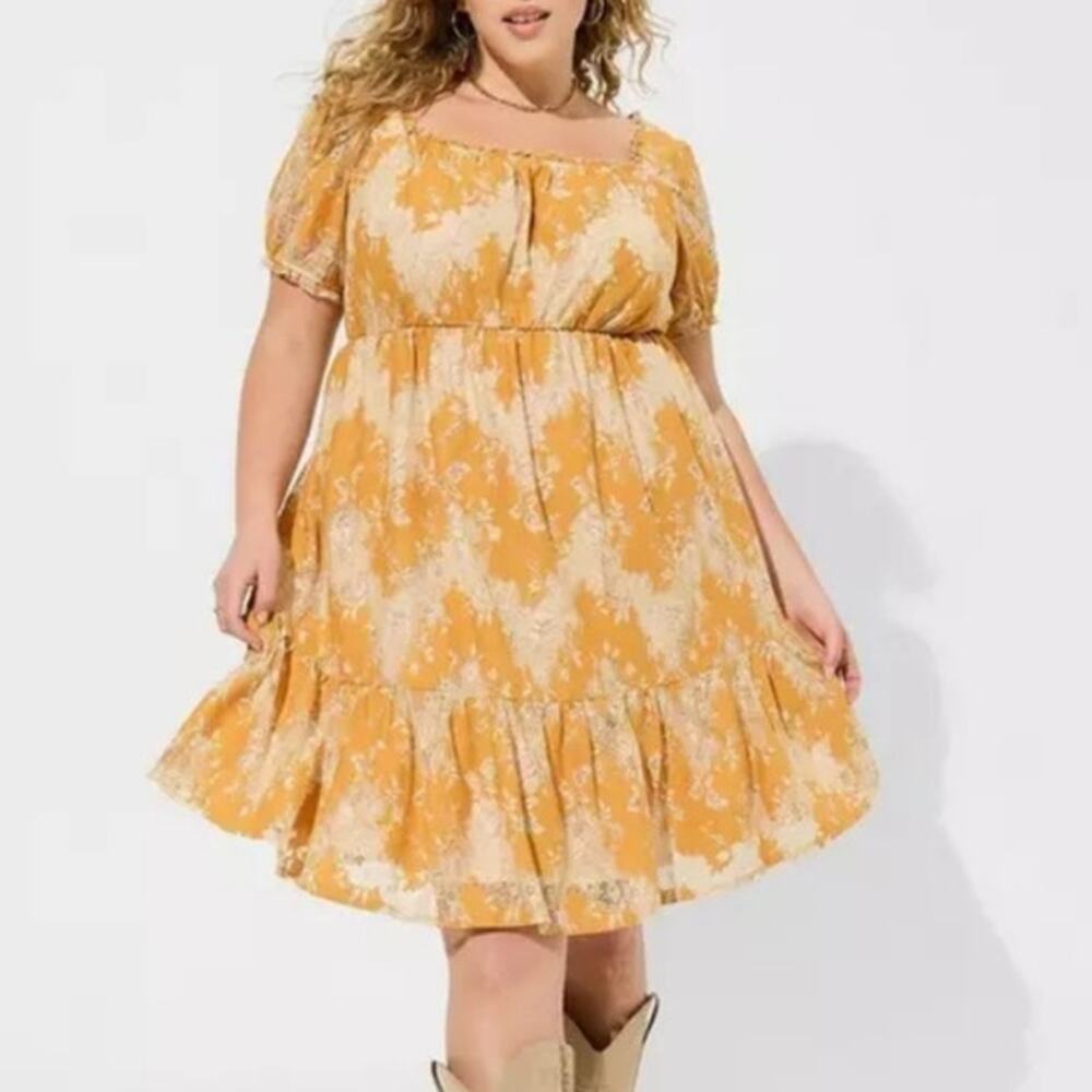 Torrid Mini Two Tone Lace Tiered Yellow Zig Zag Babydoll Dress Size 2